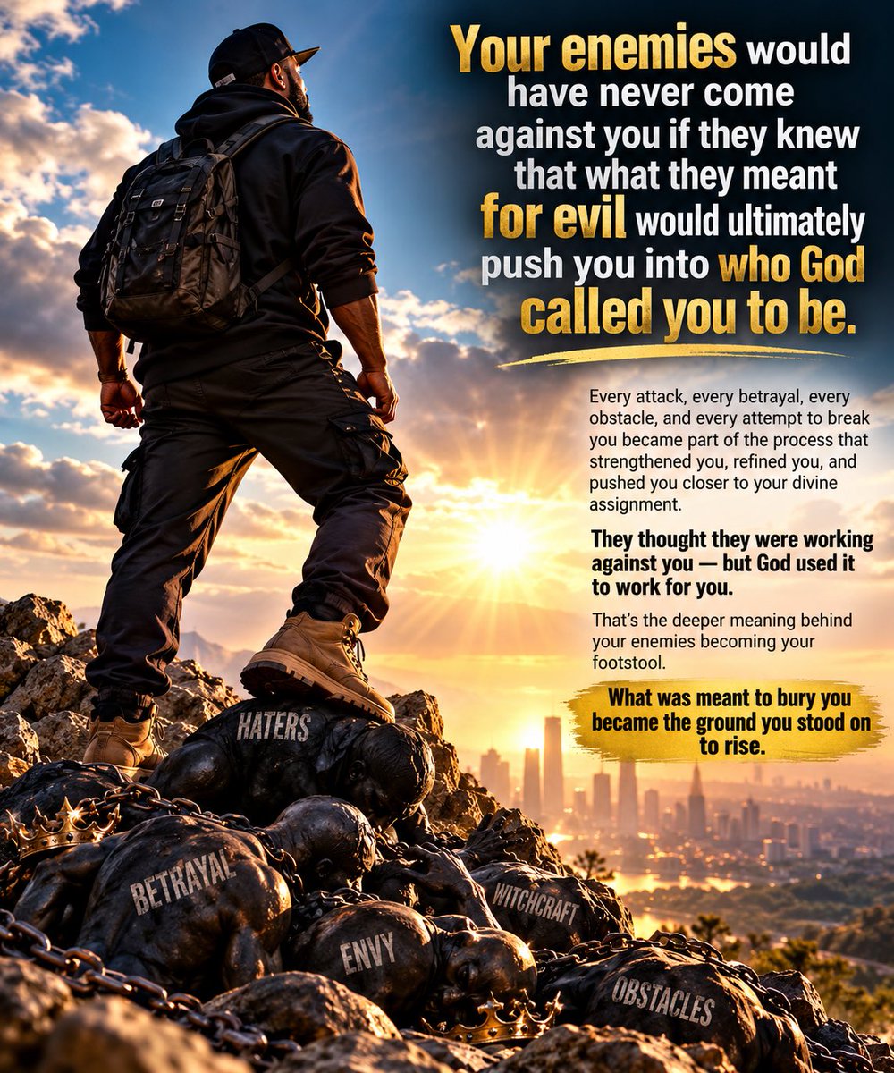 Spreadndagospel's tweet photo. Your enemies would have never come against you if they knew that what they meant for evil would ultimately push you into who God called you to be.

#SpreadingDaGospel #DivinePurpose #Faith #GodsPlan #Footstool #CalledForAPurpose https://t.co/lrSA8on8fx
