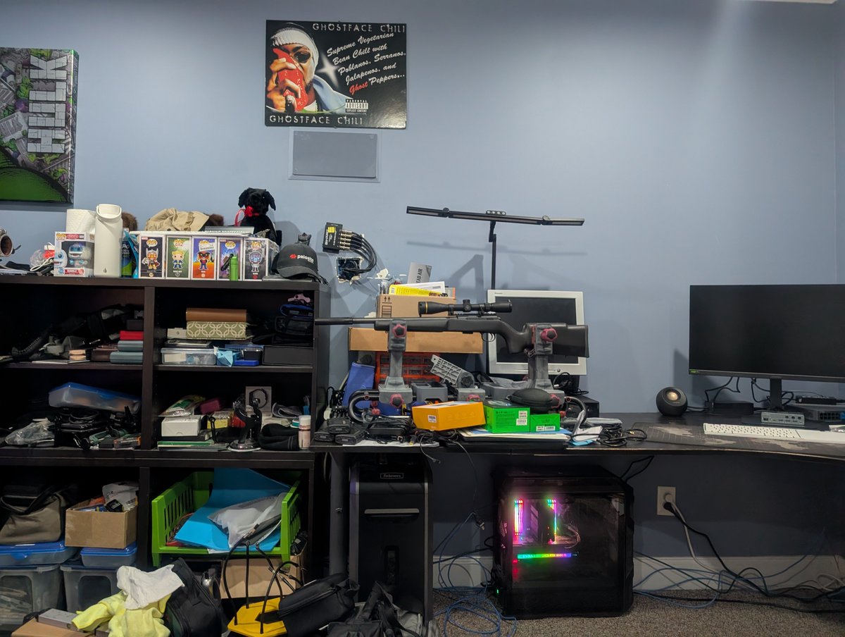 DefAMustRead's tweet photo. I have the whole ground floor plus a second floor bedroom for my library.

Respectively, Mister has a completely autonomous whole basement that I am always welcome in but I'm disallowed from any critiques 😅 it's a good system.

Anyway, here's part of his main office right now. https://t.co/wyB23AUY2h