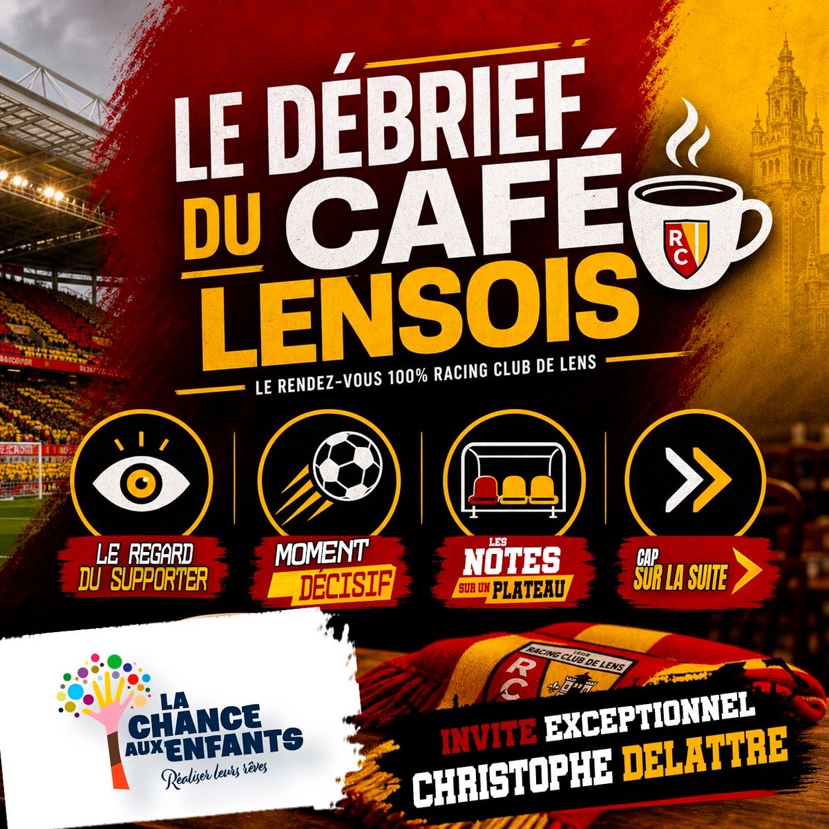 DelattreGrgory1's tweet photo. Rdv ce dimanche à 10h30 
👉 https://t.co/QNPfX2c4AO

Spécial Débrief #LaChanceAuxEnfants de #GervaisMartel 🔴🟡

Et retour sur le début de saison du @RCLens .

🎙️ L’expert : @OraNnoXIII 
🎙️ L’invité : Christophe Delattre Responsable Communication de la Chance aux enfants. 

🔔 https://t.co/iyV8N3jFz6