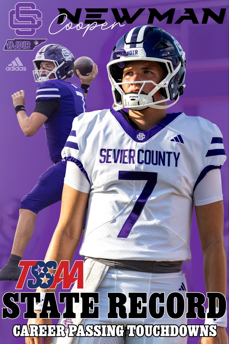 SmokyBearFball's tweet photo. Last night @Coopernewman7 surpassed Charlie High (CAK) to become Tennessee’s all time leader in touchdown passes! #JDIR https://t.co/6aGzS6t2iH