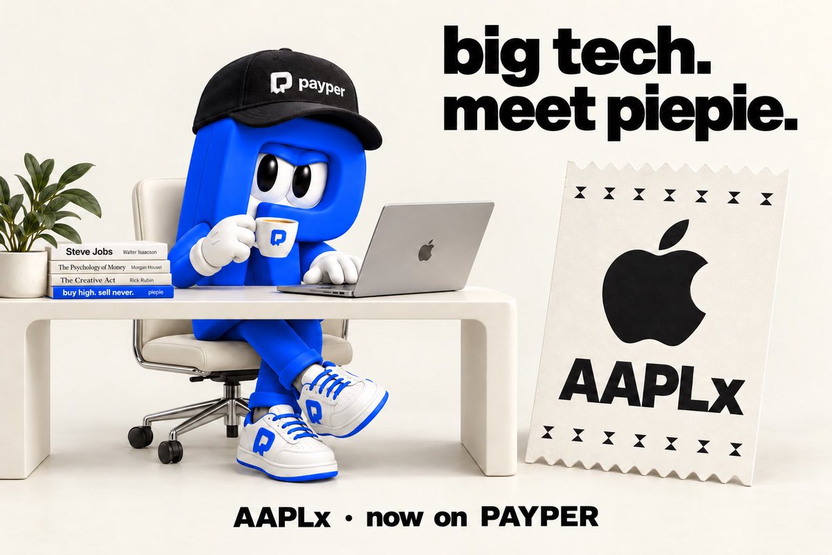 payperfun's tweet photo. big tech. meet piepie.

$AAPLx is now live as a quote asset on https://t.co/3RatDHZS5l.

launch your coin. pick your pair.

reading list curated by piepie. https://t.co/Mu8GWhsZZ8