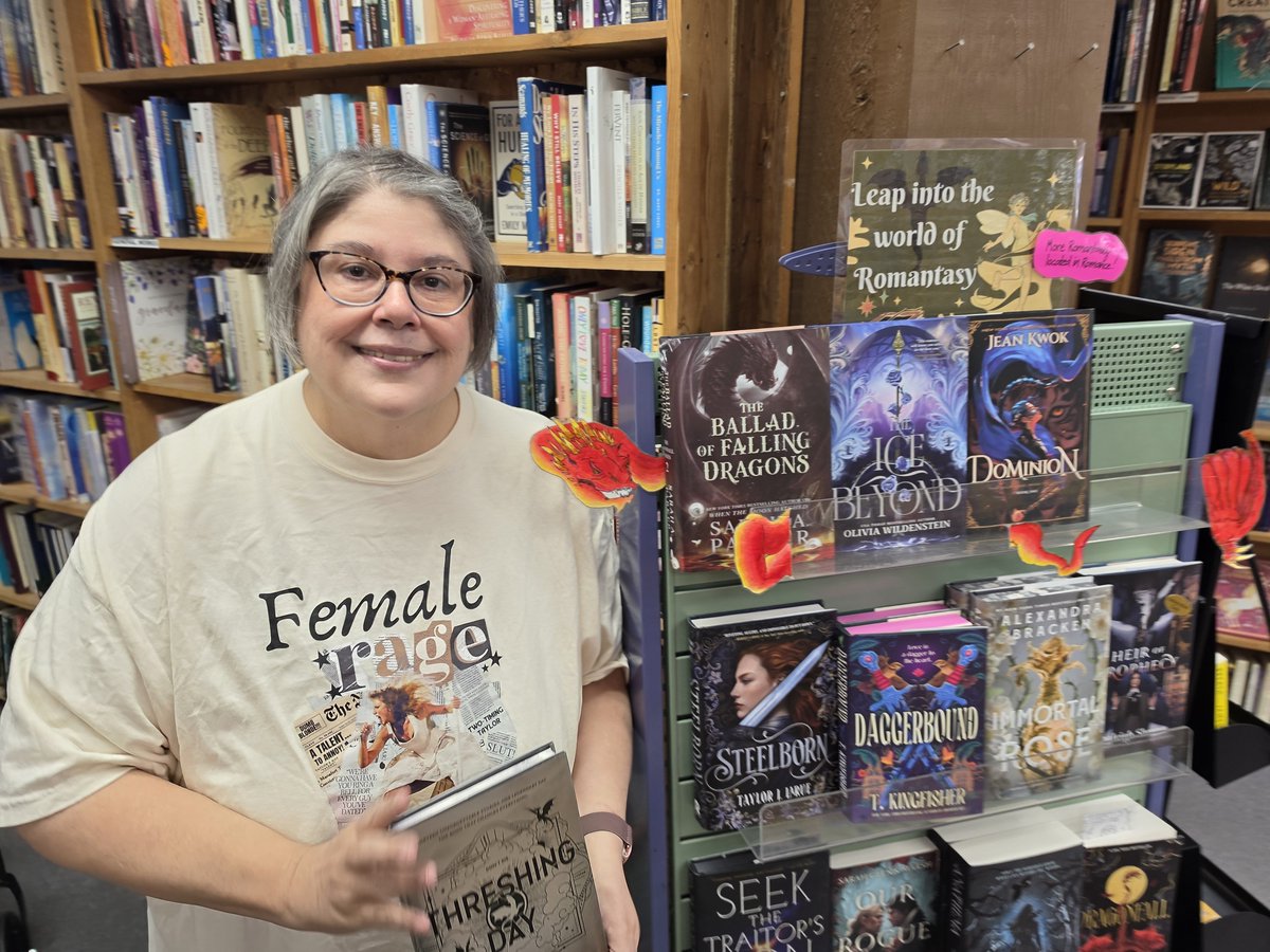 JennerGibeHall's tweet photo. Wearing "Female Rage: The Musical" with Taylor Swift while purchasing Threshing Day" at a local #independentbookstore @BookBinSalem #ThreshingDay https://t.co/GrBNv1vpN6