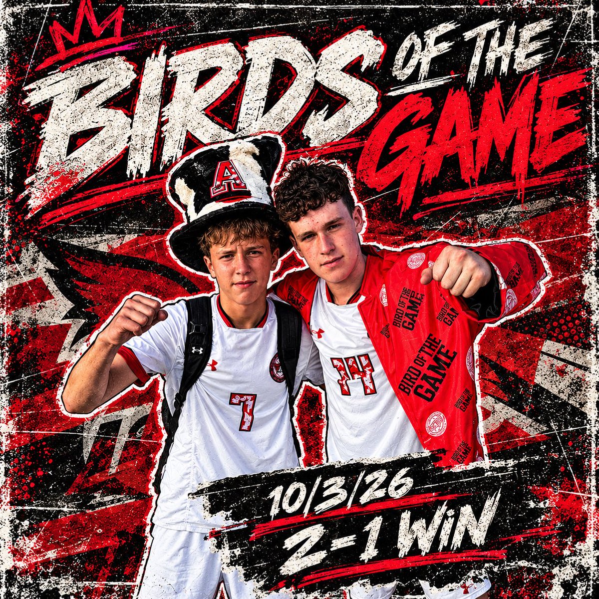 redbirdsoccer's tweet photo. What a week for the BIRDS! 🐦 HOCO, Powder Puff, Mike = HOCO King 👑 &amp; 3 wins! Jayden scored early, Vince ➡️ Harry for 2-0. Filip &amp; Harry saved balls off the line to earn BIRDS OF THE GAME! Next up: HOCO DANCE 🕺 #KAIZEN #HOCO #ATown #TilYouCant @ATownRedbirds @UFRSDSuper https://t.co/f5gy8Vxjpr
