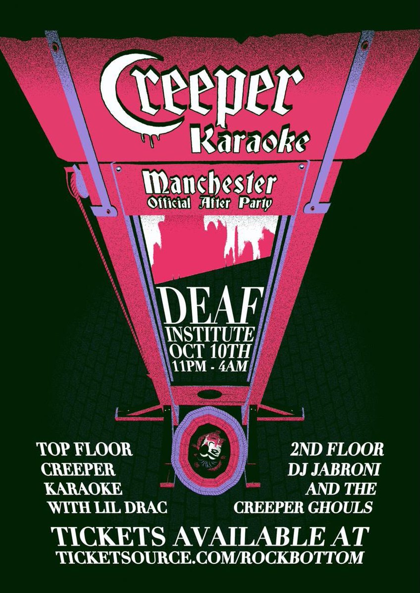 jordanjabroni's tweet photo. Excited to join the OFFICIAL @creepercultuk afterparty in Manchester on Saturday October 10th at The Deaf Institute!
Upstairs we'll have Creeper Karaoke where you can sing your fave songs with host Lil Drac, and downstairs is the Creeper DJ set - and I'll spin some tunes as well! https://t.co/EQsgqdSXpi