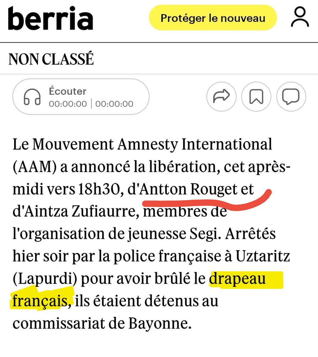 jean_bexon's tweet photo. Ce même article évoque le vol du drapeau français par Antton Rouget, actuel journaliste à Médiapart. 
Berria est un média autonomiste classé à gauche. https://t.co/bt27N9sGVD