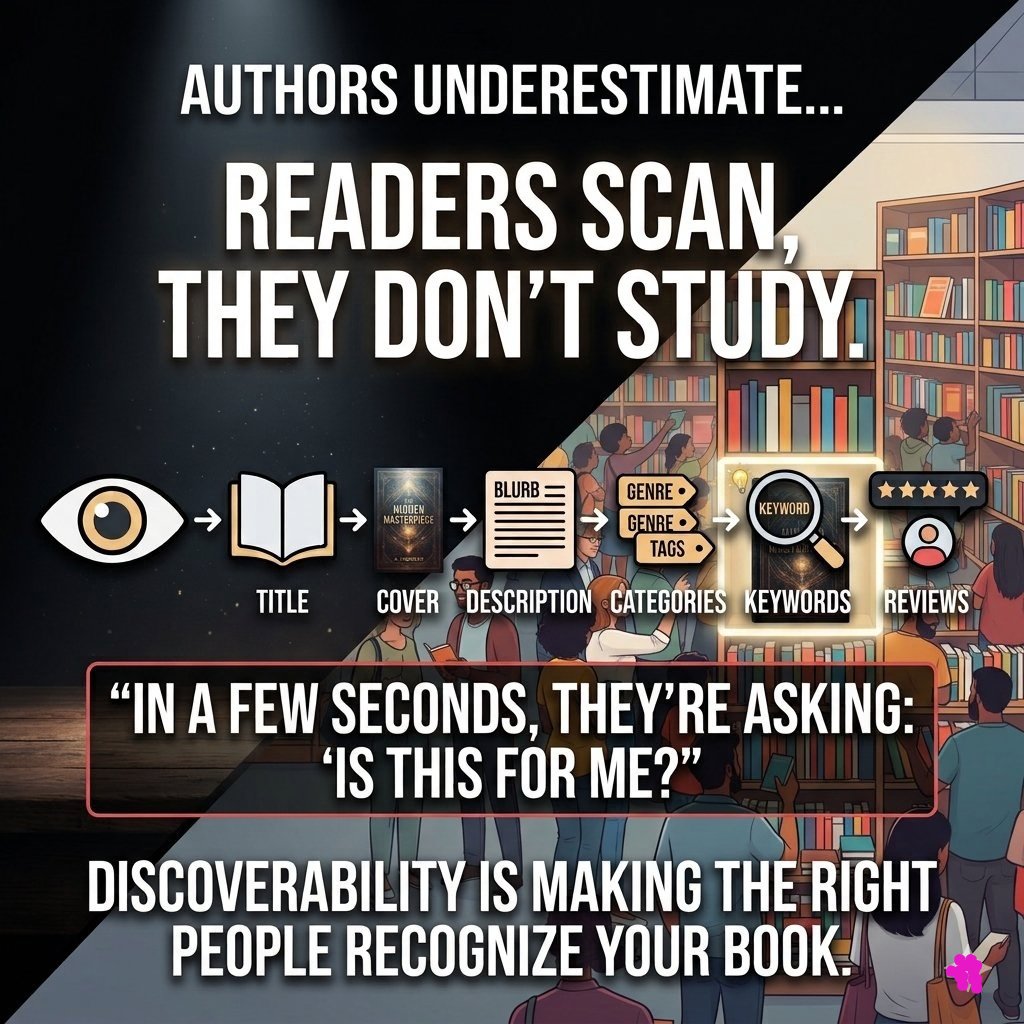abdulbasitsube's tweet photo. Authors underestimate how fast a reader decides to click.
They don't study your book. They scan.
Title
Cover
Blurb
Keywords
Reviews
In 3 seconds they ask: "Is this for me?"
Discoverability is making the right reader recognize it instantly. Fix the hook. 
#IndieAuthor #AuthorLife https://t.co/o21cjtKAW0