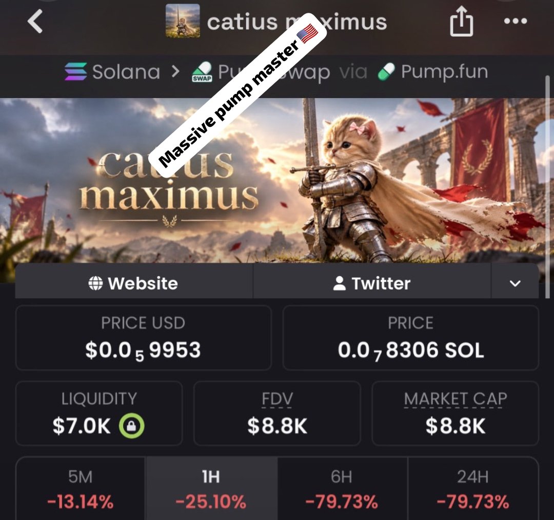 Massivepumpmast's tweet photo. $CATIUS delivered a massive move in my private TG! ππ₯
From an $8.8K market cap to $543K β thatβs roughly a 61.7Γ increase in market cap. π₯
Huge move for the copy traders who caught it early! πͺβ
CA: 9S2uxYgTDM1eM1Ryyc7D4dVKEFrb2F9m8NAygyQspump
#CATIUS #memecoin #Solana https://t.co/vw8LCs9Ieh