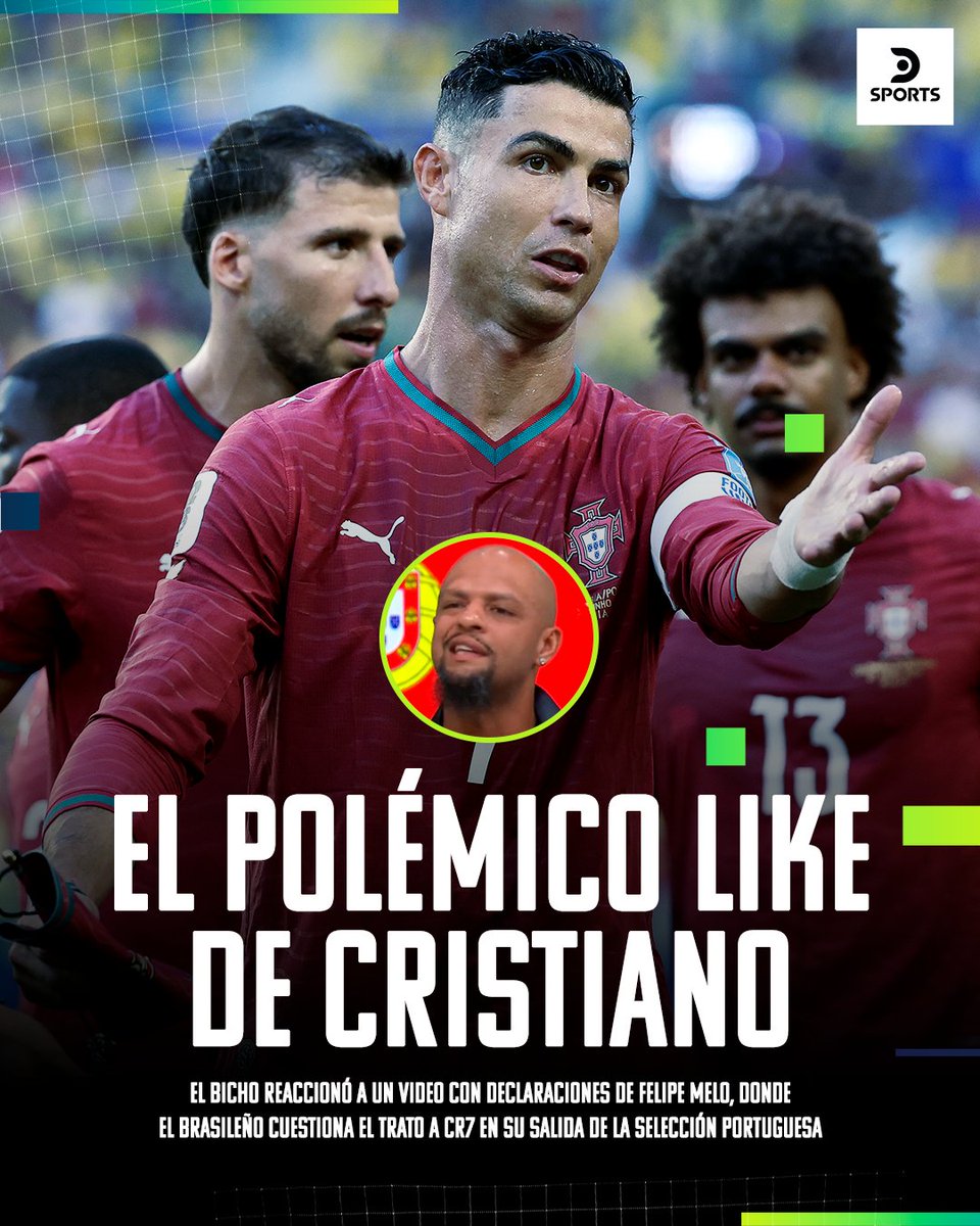 DSports's tweet photo. EL LIKE DE CRISTIANO RONALDO EN MEDIO DE LA POLÉMICA 📲👀🇵🇹

🇧🇷 Felipe Melo mostró su fastidio por la situación que atraviesa el Bicho en la Selección de Portugal y el propio futbolista luso dio "me gusta" a las declaraciones del brasileño en redes. https://t.co/9w87MpPnLh