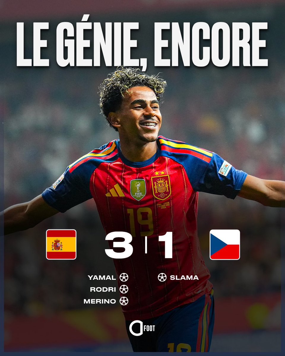 ActuFoot_'s tweet photo. 🚨🚨 L’ESPAGNE 🇪🇸 CONTINUE DE GAGNER SUR CETTE TRÊVE !!!! 

LA ROJA N’A PLUS PERDU DEPUIS 21 MATCHES ET 482 JOURS. 💪

LAMINE YAMAL CONTINUE DE MARQUER !!!!! 💎

Le génie Yamal sur cette trêve 👇 :
2ème minute vs Angleterre 🏴󠁧󠁢󠁥󠁮󠁧󠁿 : BUT ⚽️
2ème minute vs Croatie 🇭🇷 : BUT ⚽️
6ème minute vs République Tchèque 🇨🇿 : BUT ⚽️

19 G/A en 11 matches cette saison. 

21 victoires sur ses 21 dernières titularisations !!! 😳