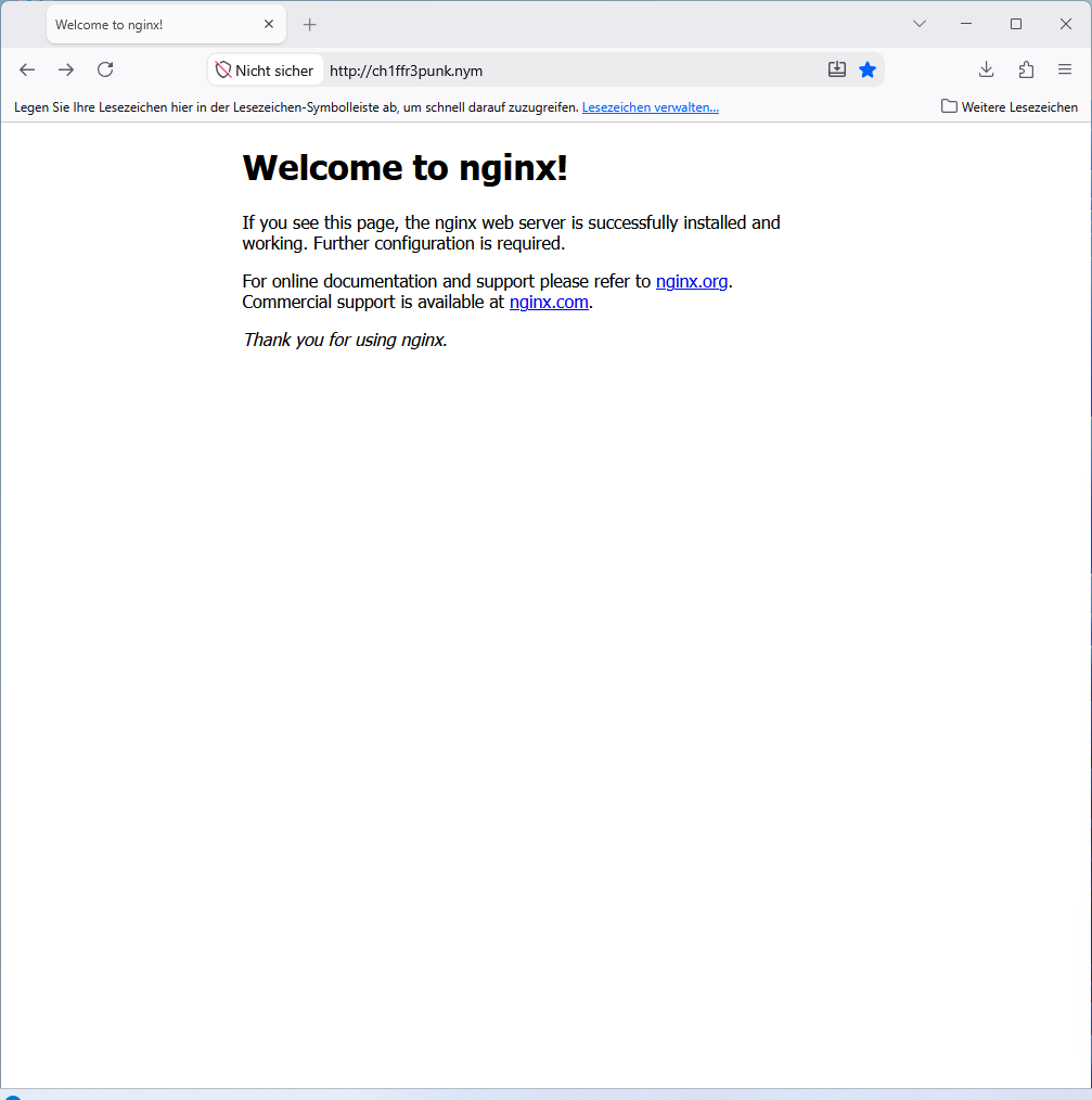 ch1ffr3punk's tweet photo. Let's all work together, to create our very own #Nym #Mixnet #WWW. As you can see #Nginx is running in the Nym Mixnet and accessed with #LibreWolf. For that I use a custom official nym-proxy-client and nym-proxy-server. @nym https://t.co/TCIh9OgDQT
