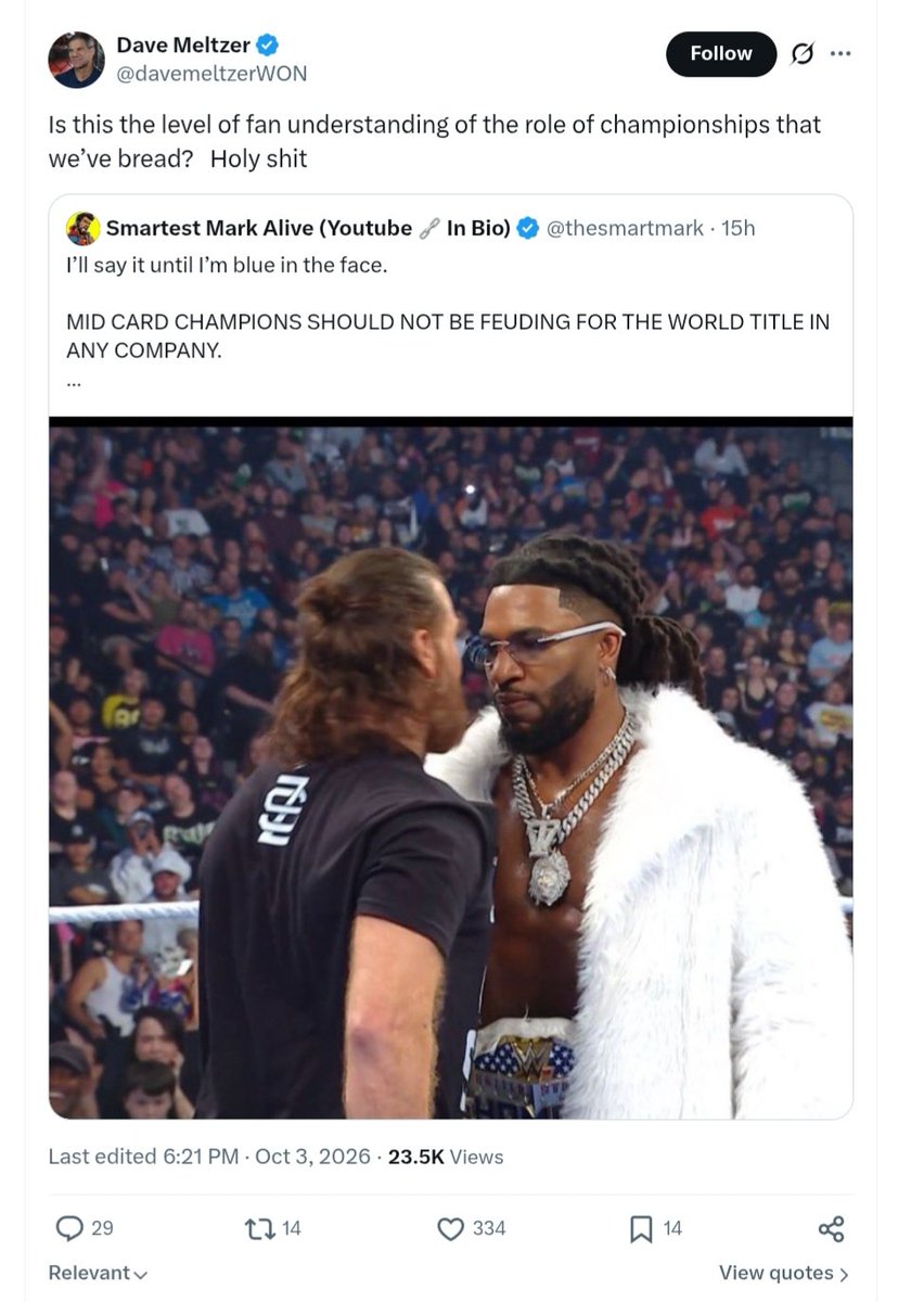 MrEddieGillette's tweet photo. Dave Meltzer tries to act like the smartest guy in the room and yet spells bred as "bread". 🍞
🤦‍♂️ https://t.co/I8latw7dF1