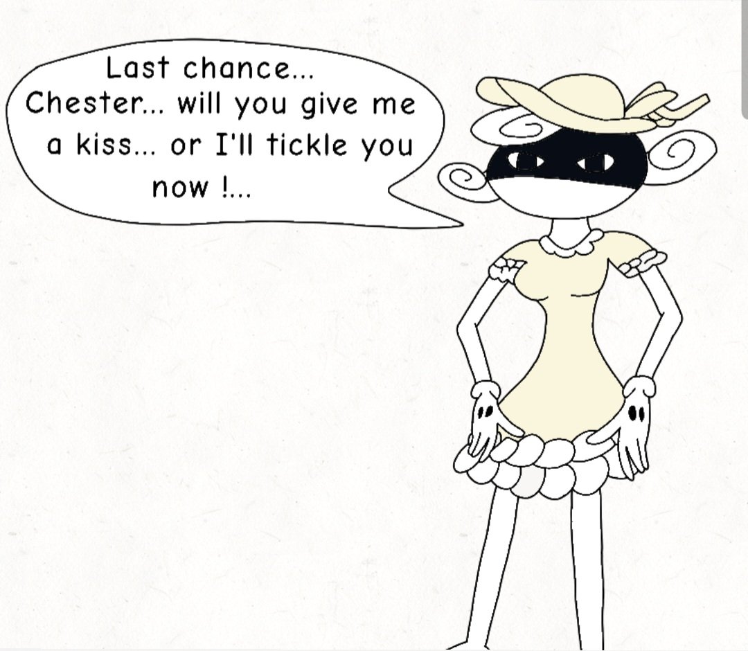 Mr_Markovic_204's tweet photo. Marley how she ask chester for kiss her and make cookie or she will tickle at him. I made this part pic together at comic. Like this. ^w^

Marley the Kind-Ghost-Woman : If YOU kiss me, I’ll bake cookies for you! 🍪 BUT if you refuse...I’LL TICKLE YOU! 😈

#Bendy #comic #oc P. 2 https://t.co/gWv1OVAXk0