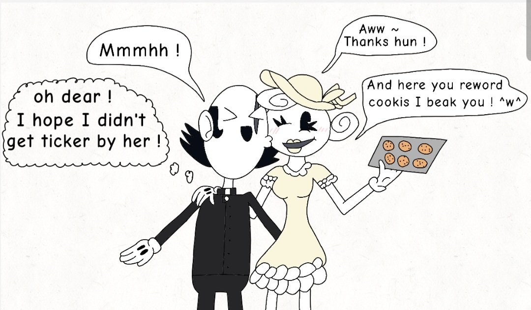 Mr_Markovic_204's tweet photo. Marley how she ask chester for kiss her and make cookie or she will tickle at him. I made this part pic together at comic. Like this. ^w^

Marley the Kind-Ghost-Woman : If YOU kiss me, I’ll bake cookies for you! 🍪 BUT if you refuse...I’LL TICKLE YOU! 😈

#Bendy #comic #oc P. 2 https://t.co/gWv1OVAXk0