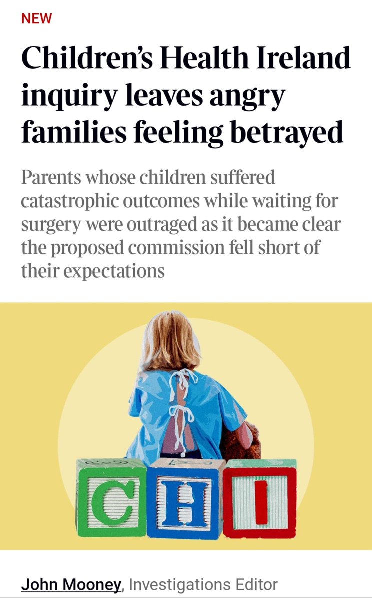 caulmick's tweet photo. Children's Health Ireland inquiry leaves angry families feeling betrayed ✍️John Mooney 

When Gillian Sherratt and Stephen Morrison­ met Simon Harris and Jennifer ­Carroll MacNeill, the health minister, last November, they brought with them the unimaginable grief of losing their nine-year-old son, Harvey. The boy’s death in July last year after his scoliosis ­surgery was much belated had provoked public outrage, a political firestorm and calls for the ­tanaiste’s resignation.

Carroll MacNeill raised concerns over the timeline of any inquiry, warning she did not want a process that could drag on for “seven or eight years”. Her position was swiftly rejected by Claire Cahill, a campaigner whose son is among those failed by the system. Cahill pointed out she had met Harris as far back as 2015, demanding an inquiry. Time, she argued, had already run out.

..A non-statutory review, Bradley insisted, was off the table. Nothing short of a full tribunal of inquiry with powers to compel witnesses and seize documents would suffice. “This issue,” Bradley told the ministers, “was a misappropriation of lives, not funds.”

Carroll MacNeill was quick to reject the comment. Funds were not the state’s ­priority, she said; the interests of ­children were paramount. After more debate, she said she would take a memo to the government informing them of her intention to establish a statutory public inquiry that would be, in principle, a tribunal­ of inquiry, according to the minutes. For his part, Harris welcomed the agreement, saying both sides had moved further than they had intended and he hoped this was the right call.

On Saturday, September 26, the parents­ and the organisations representing vulnerable children and their families entered that new world when they were asked to attend an online briefing to ­outline the type of inquiry Carroll MacNeill was planning. That it was being announced during budget week was not lost on anyone. The first sign that something was wrong came when Harvey’s parents told campaigners they had not been invited. Sherratt had texted Harris directly that week, expressing concerns, but received no response.

The grieving mother is not alone in holding such views. “I am not into government-bashing, but I would not believe anything this government says,” said Gareth Fitzpatrick, whose son Connor was born with spina bifida.

"There is a fear among the government that if people are compelled to go to an inquiry, that they may actually turn around under oath and tell the truth. I have spoken to staff in these hospitals. It's extremely difficult to work in these places because staff see what's going on. I don't believe that any person purposely sets out to harm a child. I just believe bad practices, bad environment, bad procedures, bad follow-ups, bad aftercare are all part of this issue."

Another factor driving political tension was the pressure it had put Harris under; he promised in 2017 that no child would be left waiting for scoliosis surgery, but the reality on the ground remained a landscape of ­cancelled appointments and bureaucratic hold-ups.

Campaigners also claim that CHI discharged teenagers who were waiting for vital surgical procedures. resulting in them being unable to walk properly or being left bedridden.

"We left our meeting with the tanaiste and the minister for health with the clear understanding that a public statutory inquiry, in principle a tribunal of inquiry, was being progressed,' she said(@ClarCahill)

"The scoliosis crisis did not begin in 2019. Years before that. children were enduring prolonged waits and families were raising concerns. Yet 2019 is where the proposed investigation draws its line."

For the moment, Carroll MacNeill and the government say they are not for turning.

#JusticeforHarvey #BackUs #PublicInquiryNow #CHI #HSE 

https://t.co/CqD9kYDlCS