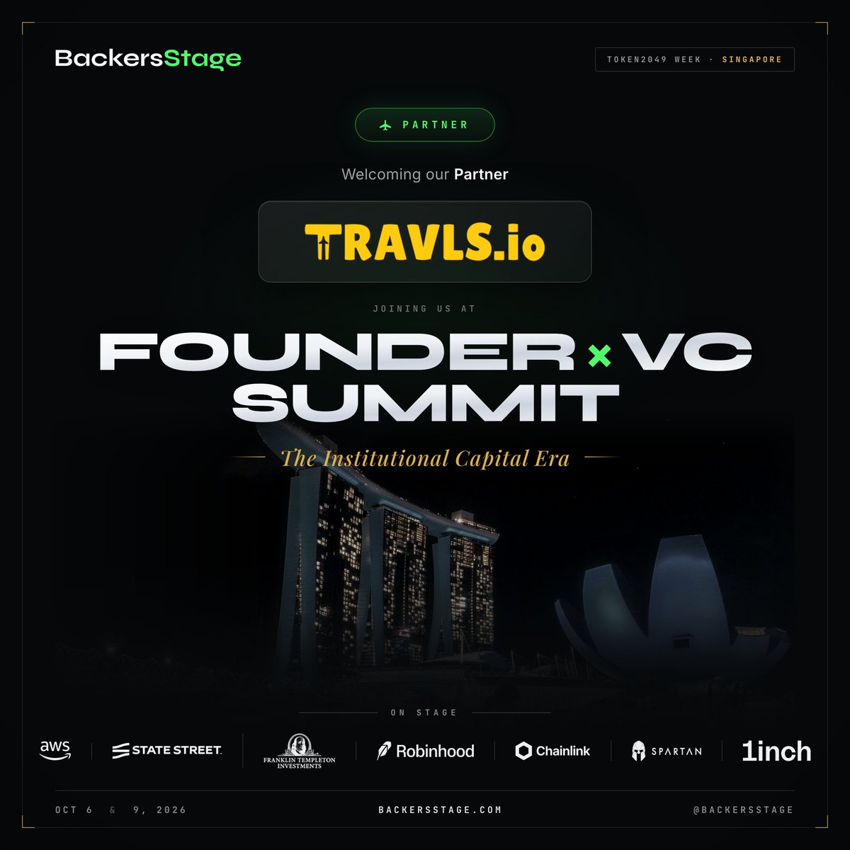 BackersStage's tweet photo. Partner announcement

@TravlsCard joins the Founder × VC Summit as a Partner.

With us on the ground in Singapore on 6 October, Token2049 week.

https://t.co/12R01z0QeM https://t.co/PDVwkUD3Id