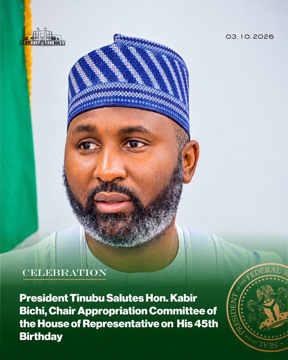 NGRPresident's tweet photo. President Tinubu Salutes Hon. Kabir Bichi, Chair Appropriation Committee of the House of Representatives, on His 45th Birthday.

@HonKabirBichi https://t.co/jfbBanHaMJ