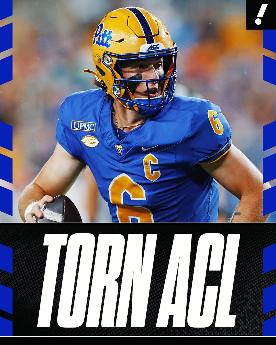 YahooSports's tweet photo. Pitt QB Mason Heintschel suffered a torn ACL Friday vs. Virginia Tech and will miss the remainder of the season, per multiple reports.

The sophomore had 1,304 YDS and 14 TDS this season for the Panthers. https://t.co/oNvkdWJNk3