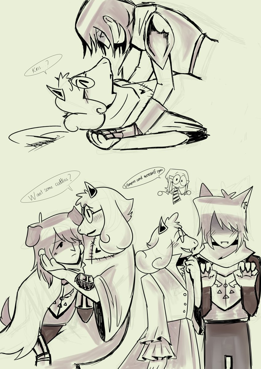 DinoLena2D's tweet photo. Some drafts of the love birds (I haven't sleep) #kralsei #ralseideltarune #krisdeltarune https://t.co/RVgOa0t2lo