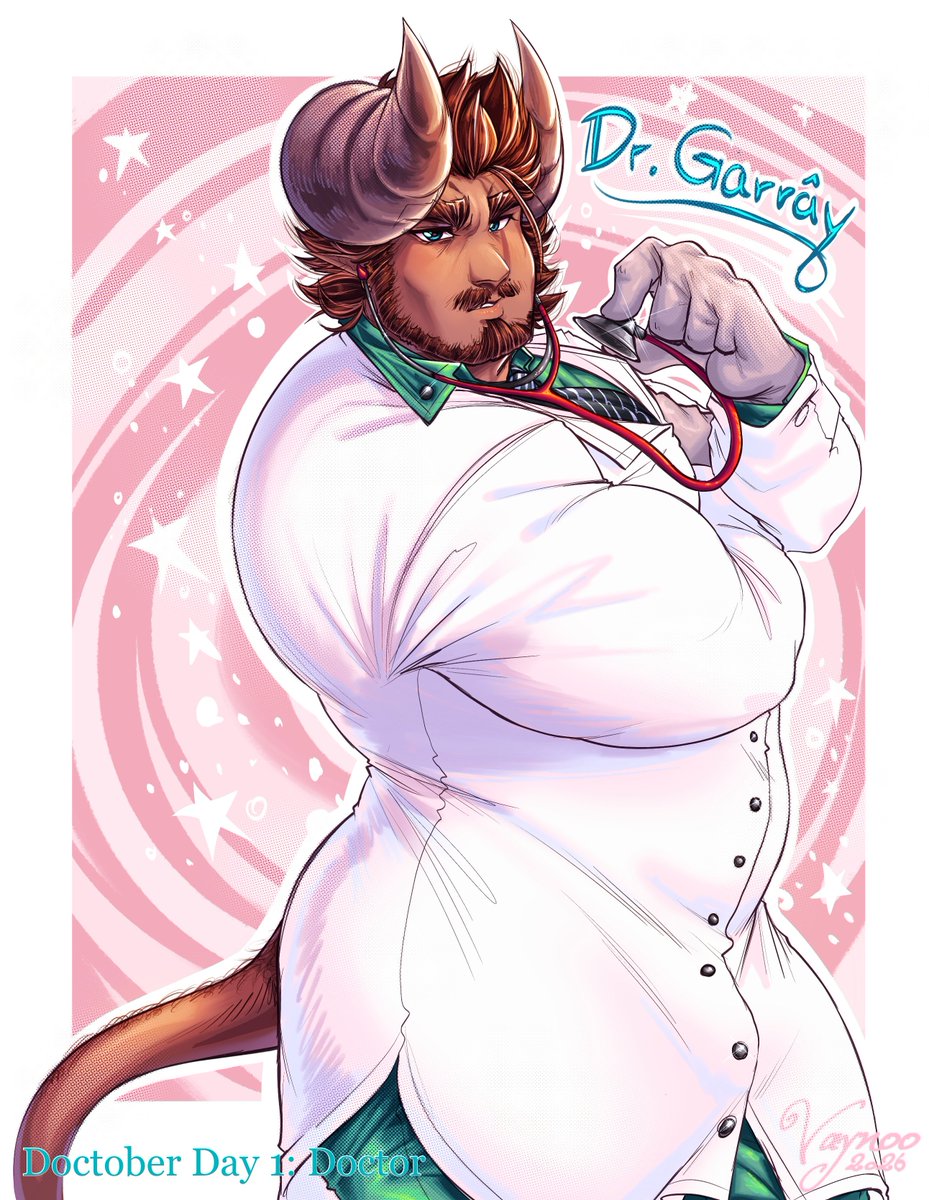 Sichivay's tweet photo. 🩺Doctober Day 1: Doctor🩺

Starting off Strong with Doctober entry 1! The Doctor OC in question i wanted to start off with is my boy Garrây Tuyâvár Alvérês! The man is the Doctor of the Hell Riders gang~
#art #oc #bara #gay #digitalart https://t.co/YSYFyigdov