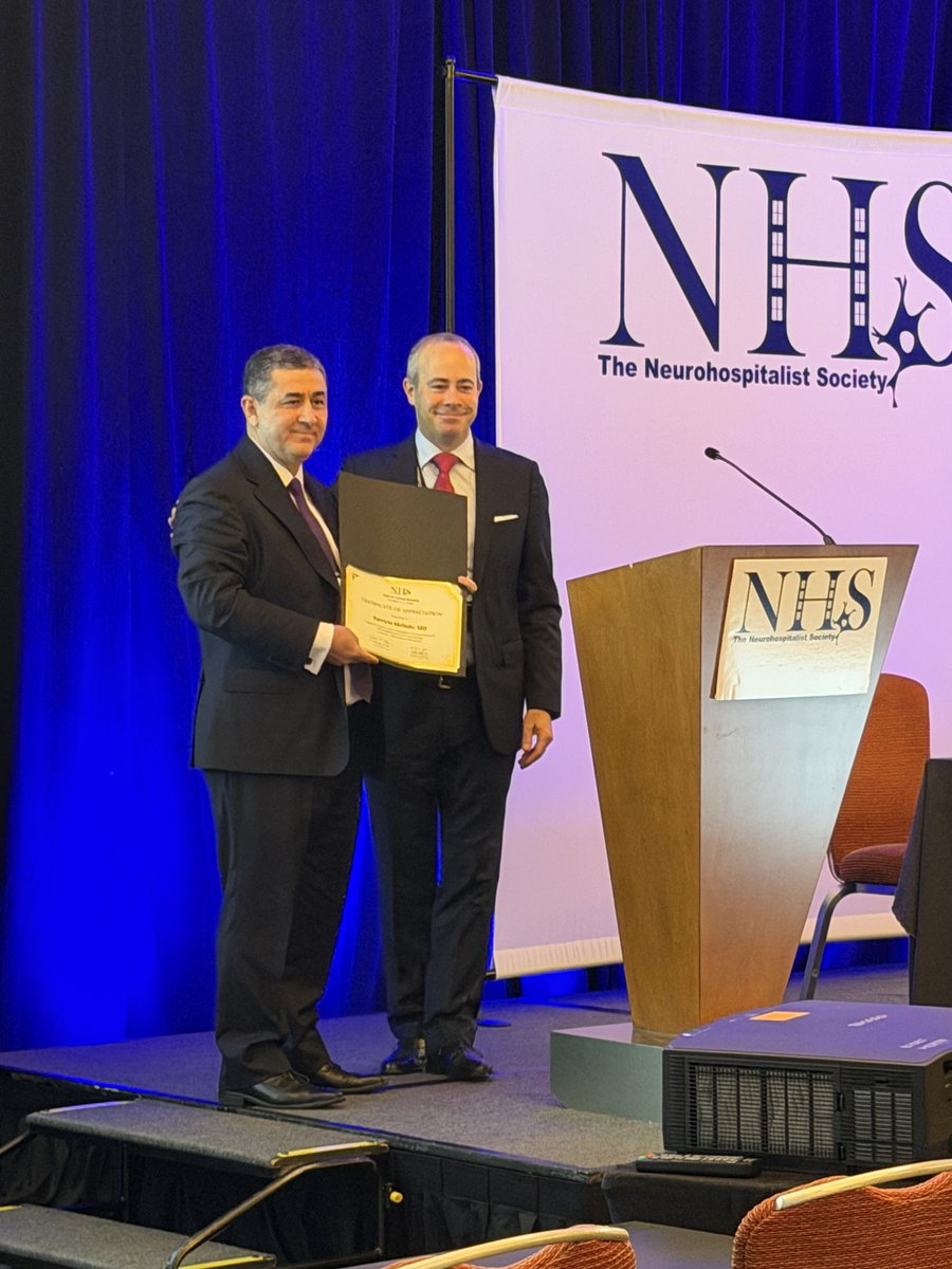 Neurohosp's tweet photo. Thank you to keynote speaker Dr. Patricio Mellado, founder of hospital neurology in Chile! He shared how he launched the field 26 years ago and where it's headed next. Our President presented him with a certificate of appreciation. 👏 

#Neurohospitalist #NHS2026 https://t.co/Qg4YKKcbKS