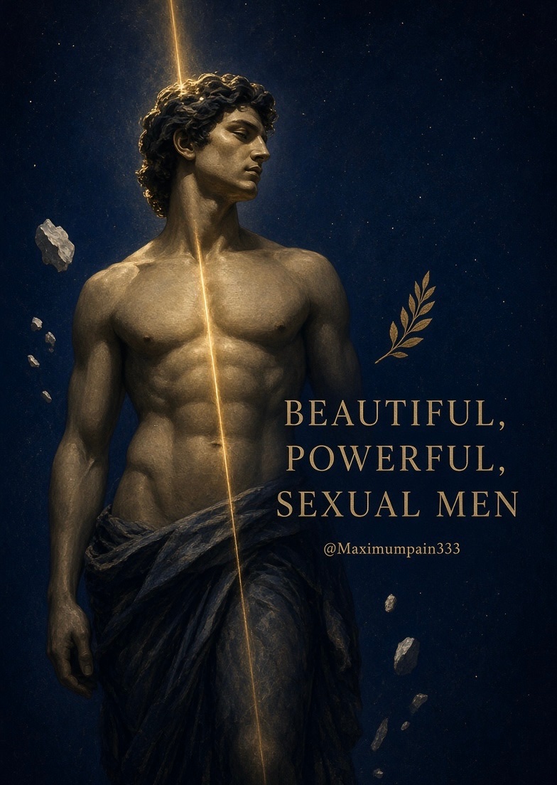 maximumpain333's tweet photo. BEAUTIFUL, POWERFUL, SEXUAL MEN.

They are not ornaments. They are vessels.

In the old mysteries the masculine current was never reduced to force alone. It was the charged axis between sky and earth, the living pillar through which light descends and desire rises. 

Beauty in such a man is not decoration; it is the visible signature of an inner alignment. Power is not domination; it is the capacity to hold intensity without collapse. Sexuality is not appetite alone; it is the sacred heat that transmutes matter into presence.

The ancients painted him as both warrior and initiate: the body carved by discipline, the gaze turned inward even while the world looks. In him the animal and the angel do not cancel each other. They meet. The same current that can shatter stone can also kneel before the mystery and remain unbroken. 

When that current is conscious, sexuality ceases to be a private hunger and becomes a rite—an offering of vitality back to the source that lent it.

To see such a man clearly is to remember that the divine did not only descend as light. It also took flesh, pulse, and longing, and called that incarnation holy.