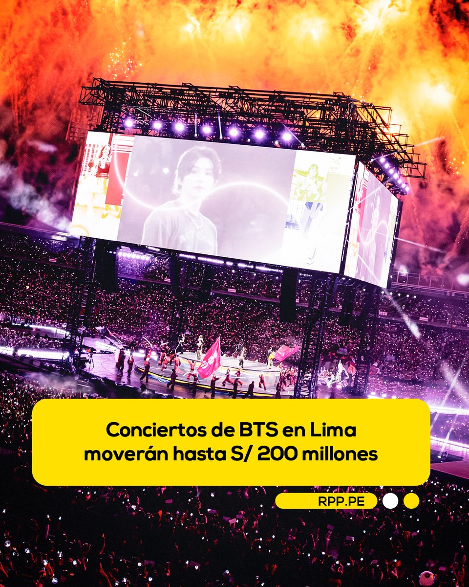 RPPNoticias's tweet photo. 💜💸 La llegada de BTS a Lima podría convertirse en una oportunidad para las micro y pequeñas empresas (mype) de distintos sectores. Según una estimación preliminar de la Cámara de Comercio de Lima (CCL) a RPP, el fenómeno económico asociado a los conciertos del 7, 9 y 10 de octubre podría generar entre S/ 150 millones y S/ 200 millones de movimiento económico en Lima. 

El cálculo referencial de la CCL considera que alrededor de 118 mil personas asistirían a las tres fechas y que el ticket promedio bordearía los S/ 844, por lo que solo la venta de entradas representaría unos S/ 100 millones.

Pero el gasto continúa fuera del recinto. Los asistentes también destinan dinero antes, durante y después de los conciertos a alimentación, alojamiento, transporte, compras, merchandising y entretenimiento.

📸: BTS Official

📲 Más información 👉 https://t.co/o4yPVYniCY