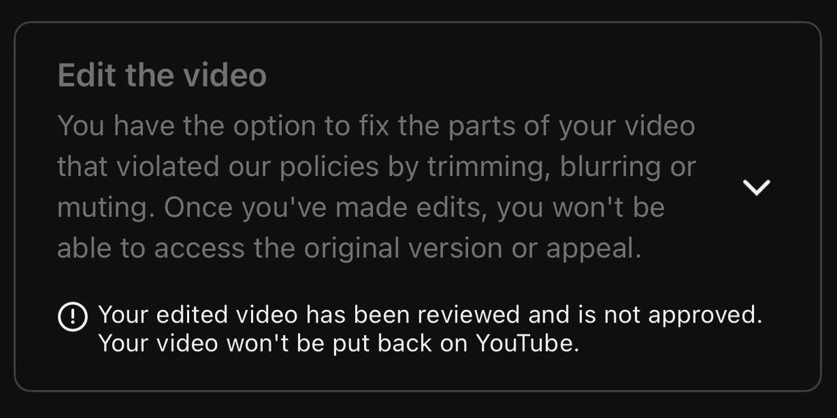 ryanhollinger's tweet photo. Hey @TeamYouTube, I edited the EXACT THING you told me was a “violation” and you STILL reject it?! https://t.co/p8ROzgzGPJ