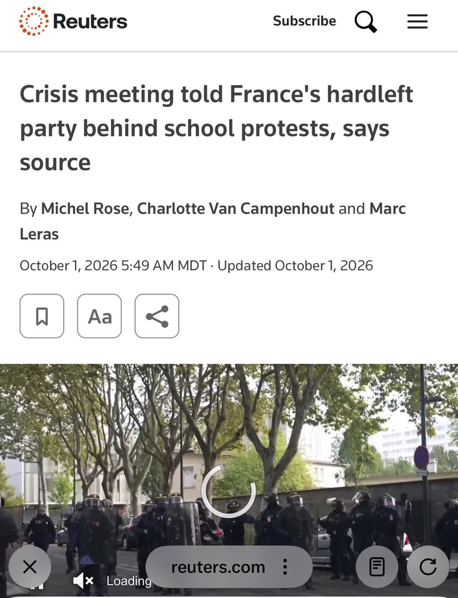 Watchdog_MP's tweet photo. 🚨France’s 🇫🇷 own intelligence services just told a crisis meeting the school riots were an operation run by the hard left.

La France Insoumise. Their proxies. Their mayors out front of the lycées.

Cars torched. Fireworks into police lines. Bins burning. Hundreds of schools shut. Thousands arrested. 

An LFI mayor in Saint-Denis said violence can be “legitimate.”

Then the denial. Always the denial.

Watch the footage. Seine-Saint-Denis. The banlieues. Not a mystery. Not “youth.” Not “austerity.” Parallel societies built by 20 years of mass migration, zero integration, and politicians who need the enclaves angry.

State media will not name it. Race, religion, origin. They flinch. They deflect. They blame cops and budgets but never the individual.

I won’t.

Noticing is not a crime. Importing the failed streets of another African & Middle Eastern country and calling the result French is. 

Same experiment is running across the West. Same excuses. Same wreckage. 🇨🇦🇬🇧🇺🇸🇩🇪🇪🇸 

Call me whatever you want. It doesn’t put the fires out. 🔥 
#France #LFI #cdnpoli