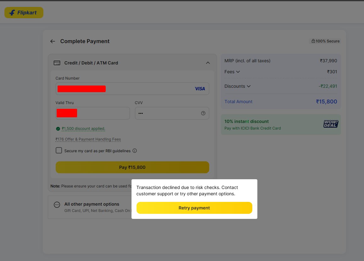 FanindraSatyam's tweet photo. @Flipkart @flipkartsupport  is getting worse day by day. They used to have a simple way to contact support but there is no way to get to them to fix this issue. Now they're charging us twice for the bank offers. It's getting ridiculous. I can't even buy and no issue with account. https://t.co/dpAlnOkzEX