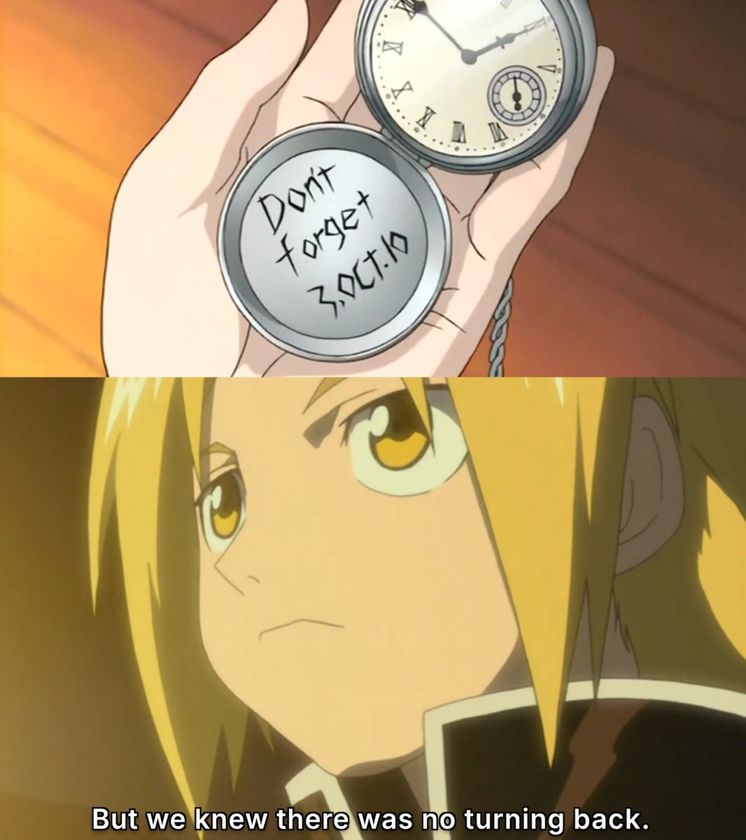 Tasty_Steve's tweet photo. Never forget  #Oct3 “there’s no going back now, But we knew there was no going back” #FMABrotherhood https://t.co/qSzgXVzPoC