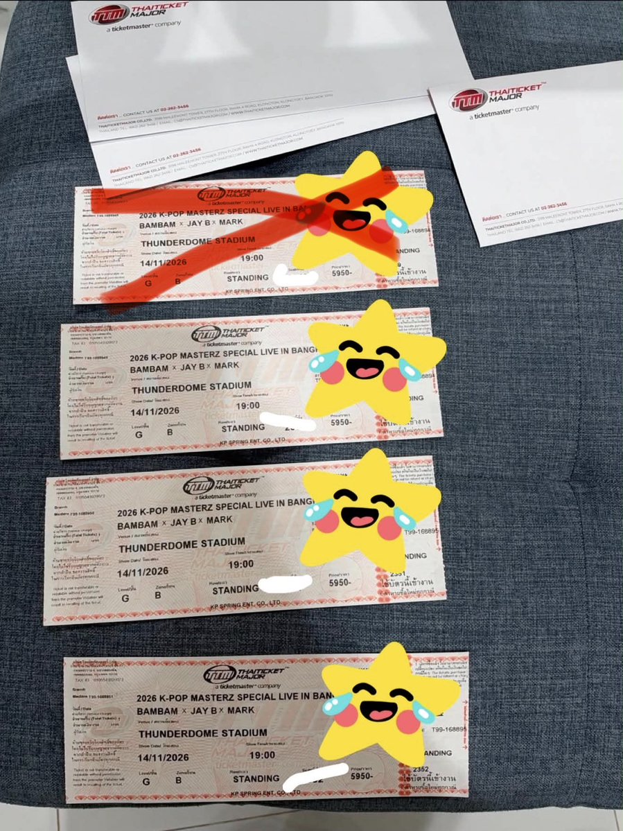 Ppp1654675's tweet photo. ปล่อยบัตรโซน B 5900 มี2ใบ
ปล่อย 5000 ค่ะ 
#2026KPOPMASTERZ_SPECIAL_LIVE_IN_BANGKOK_BAMBAMxJAYBxMARK https://t.co/jyALiHzZZP