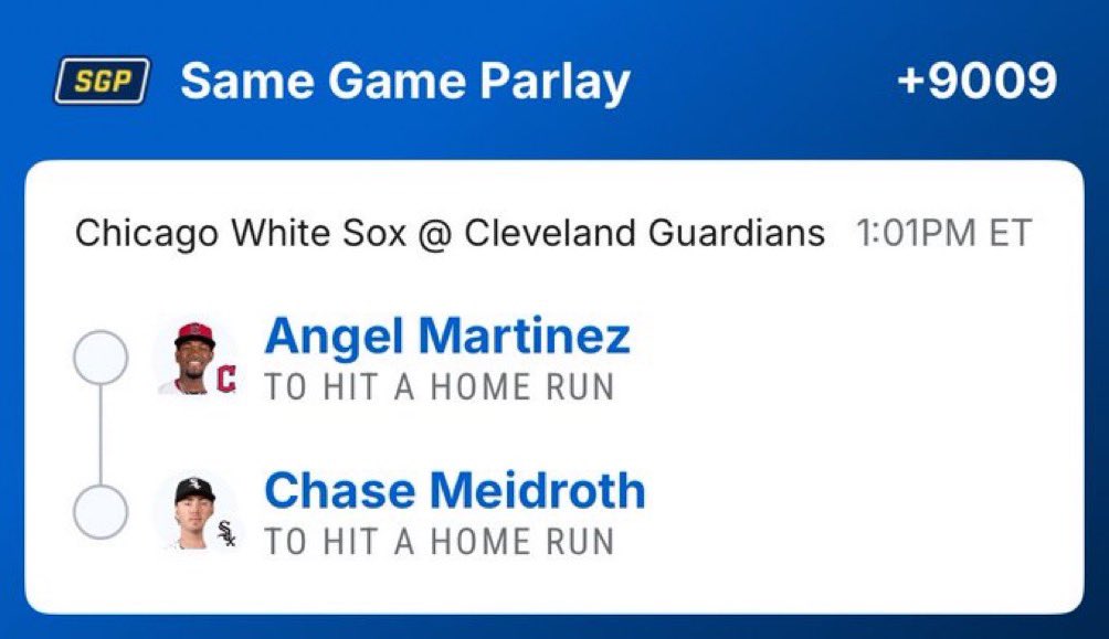 Davisparlay's tweet photo. 🔥 SAME GAME PARLAY 🔥

⚾ Angel Martinez — To Hit a Home Run
⚾ Chase Meidroth — To Hit a Home Run

💰 +9009

#MLB #MLBBetting #BaseballPicks #HomeRunPicks #SportsBetting #Parlay #SameGameParlay #MLBPicks #SportsPicks #BettingCommunity https://t.co/SZr7VH785w