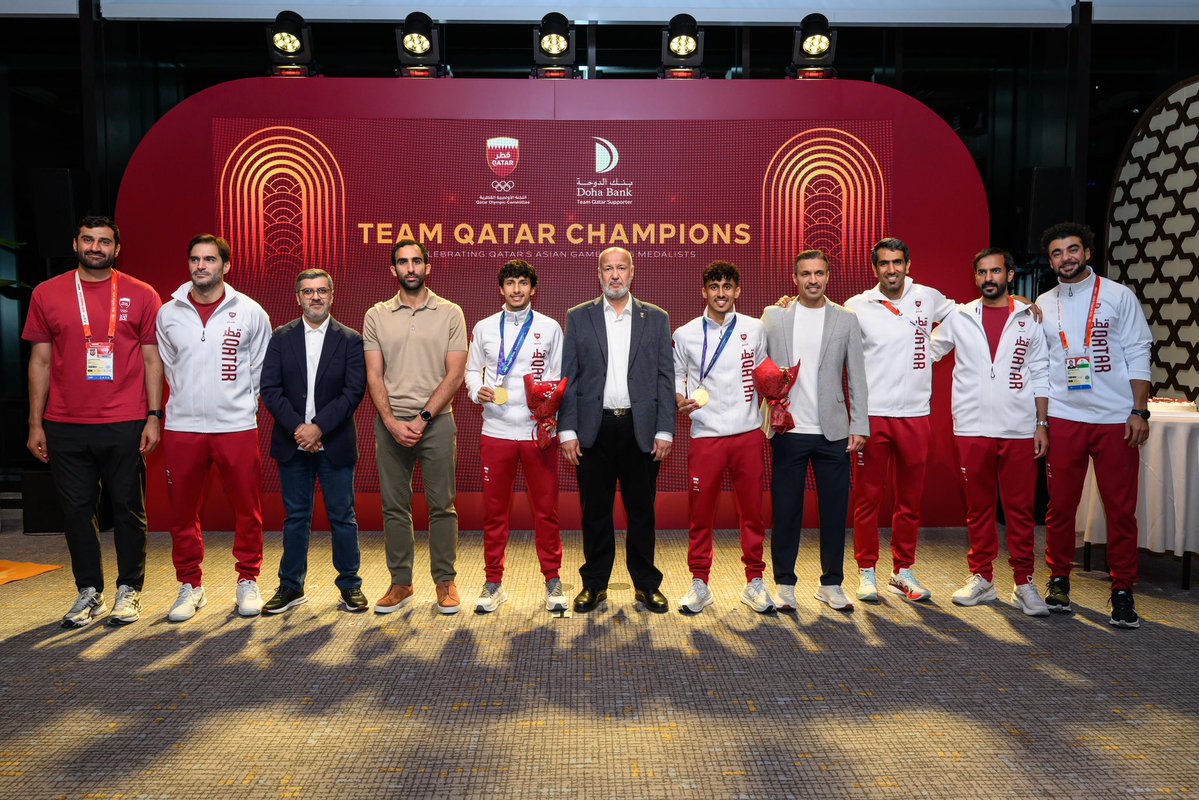 qatar_olympic's tweet photo. في بيت قطر .. تكريم أبطال الأدعم للكرة الطائرة الشاطئية والبادل والمصارعة الرومانية 🥇🥇🥉

At Bayt Qatar, we celebrated Team Qatar’s beach volleyball, padel, and Greco-Roman wrestling champions 🥇🥇🥉

#WeAreTeamQatar
#كلنا_الأدعم
#AichiNagoya2026
#AsianGames2026
#ImagineOneAsia https://t.co/hHfep0EayF