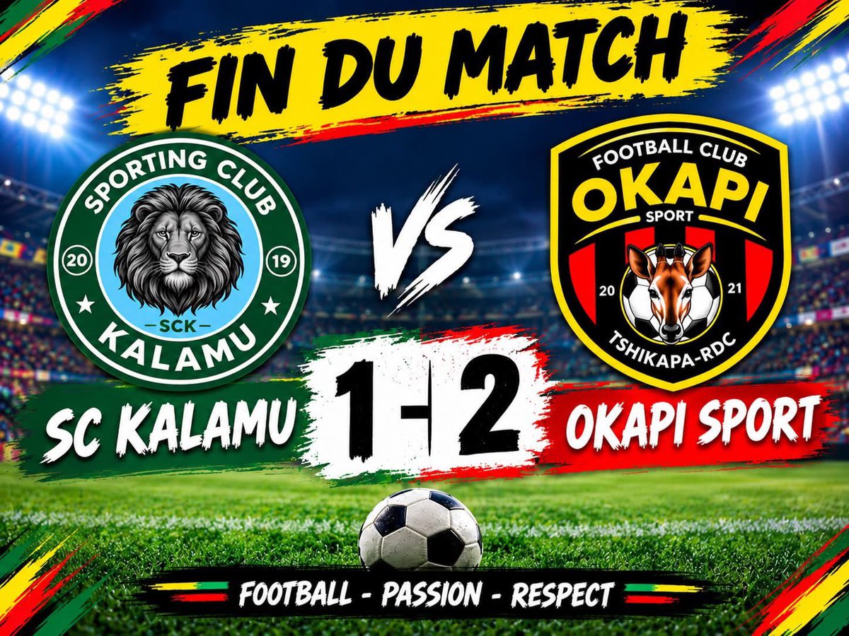Okapisportfc's tweet photo. FIN DU MATCH AMICAL

⚽ SC KALAMU 1–2 OKAPI SPORT 

💪 Victoire des Okapis !
🔥 Une belle performance de nos joueurs !

OKAPI SPORT C’est Nous !
🦌 #LesOkapis #LesAnimauxRares #LesWazalendo #ObjectifLigue1❤️🖤💛 https://t.co/jQCW3YzQcS