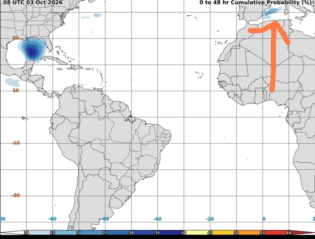 MeteOIot's tweet photo. #NOAA possibilitat de formació d'un cicló tropical
Poc probable (20%), però fa palès la complexitat de la situació i el seu potencial.. i ràfegues de vent en superfície del model Arome. https://t.co/XwoIsM6Udh