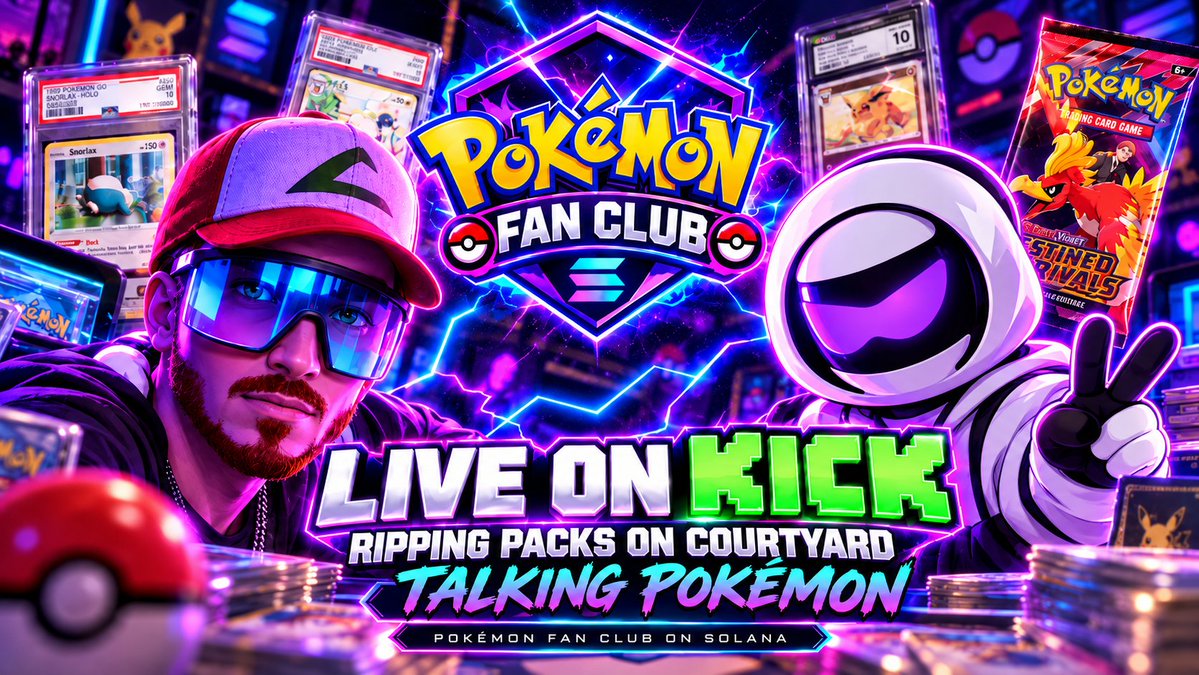 GeneDCL's tweet photo. As we keep pushing forward with the Pokémon Fan Club on Solana, we’re adding something new.

Next week we’re starting to stream on KICK. Link to channel in comments.

We’ll be ripping packs, talking Pokémon, checking out collections and hanging out with the community.

To start, we’ll be checking out @Courtyard_io, but as we keep going we want to explore other digital pack-ripping platforms too, give our opinions and see which ones are actually worth using.

We’ll also be ripping IRL Pokémon packs and cards on stream.

The goal is simple: build a place where Pokémon fans can collect, talk, play and discover new stuff together.

@PokeFanClubSol $POKEMON