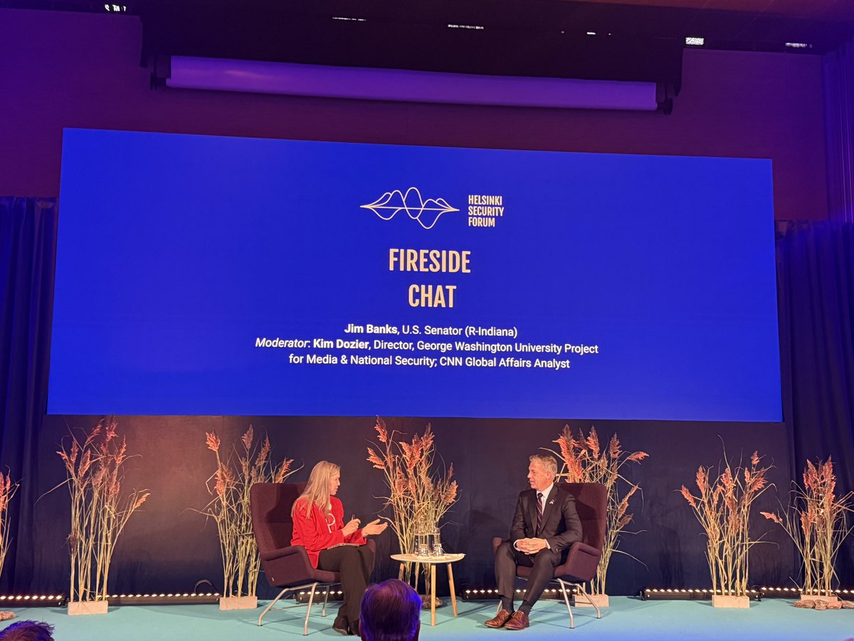 SenatorBanks's tweet photo. Great chatting with @kimdozier at the Helsinki Security Forum.

Across the board, Finland is embracing NATO 3.0 and stepping up as a model ally thanks to the leadership of @AlexStubb. https://t.co/pQqfYdcZdz