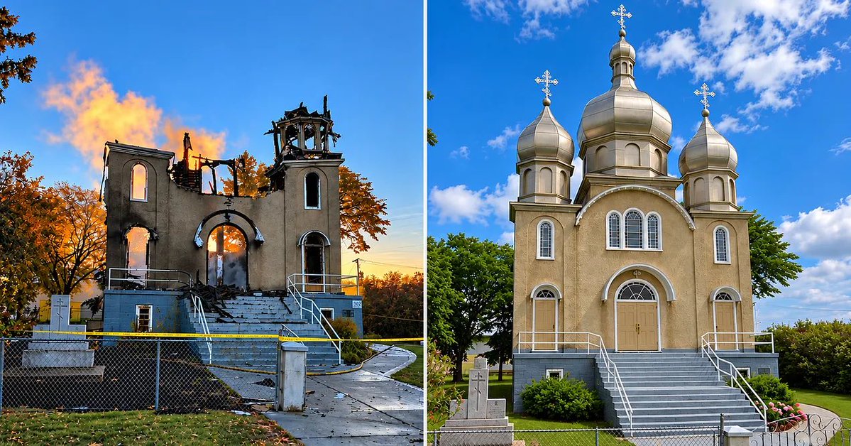 PMunozIturrieta's tweet photo. Otra iglesia incendiada en Canadá 🇨🇦 por extremistas indigenistas. En este caso la iglesia ortodoxa de Todos los Santos. Ya son más de 200 las iglesias destruidas después de que Trudeau mintiera sobre una supuesta fosa inexistente de niños indígenas. https://t.co/IPhfx3whjU