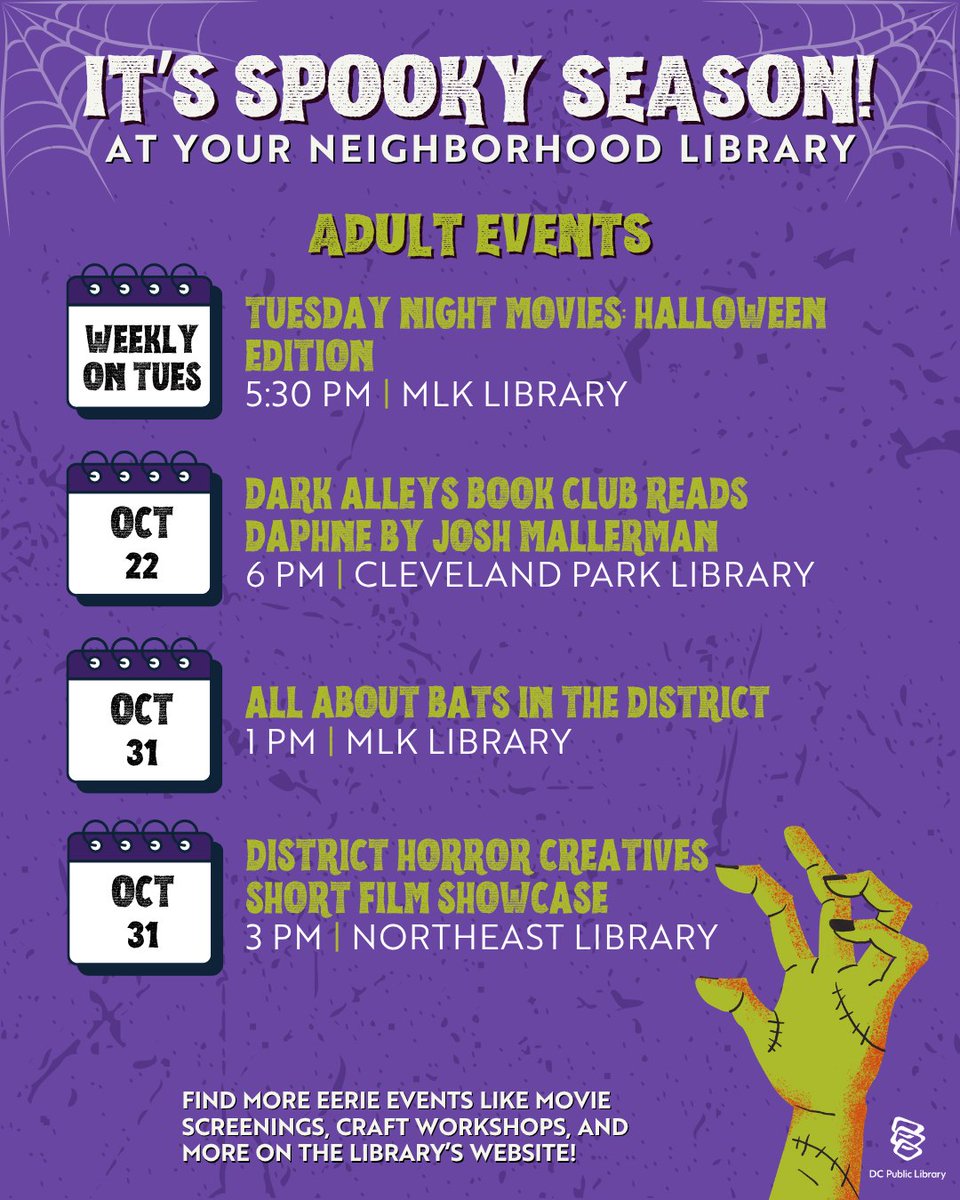 MayorBowser's tweet photo. Your neighborhood library is hosting free pumpkin painting, trick-or-treating, Halloween movie nights, and more.

All October long.

Just another perk of of Washington, DC's world-class library system: https://t.co/2lGTR3sE81