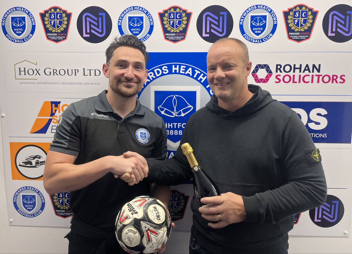 HHTFC's tweet photo. Today’s man of the match, unsurprisingly after scoring a first half hattrick, @LukasJones97 takes home both match ball and Prosecco! Presented by Nick of Qubed Construction
LFJ is sponsored by Sean Furminger at WeWantYourCarSussex - thank you for your support
#HHTFC https://t.co/XRHKGQ38mS