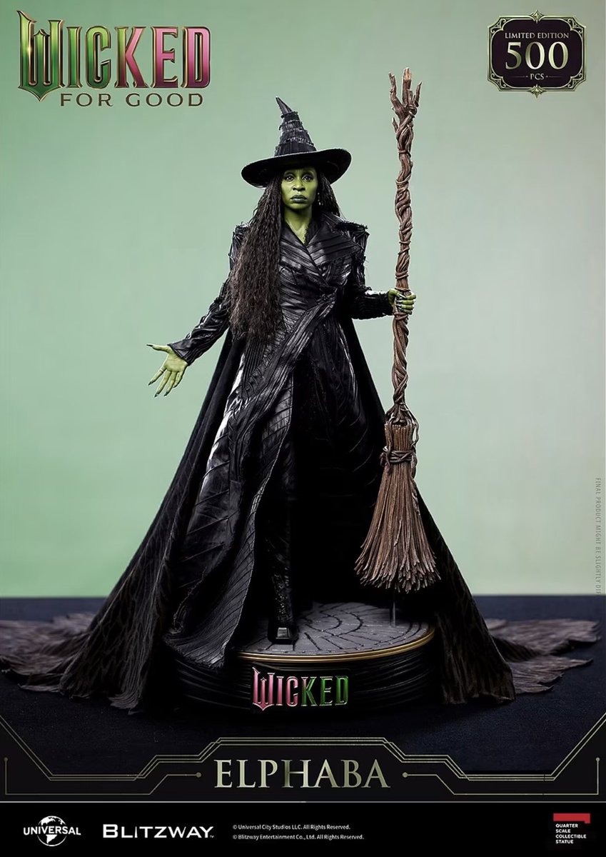 wicked_updates's tweet photo. Blitzway has announced a Limited Edition Elphaba 1/4 Scale Statue. 

Only 500 will be available worldwide, with a retail price of $1,099 USD https://t.co/uol4o9gZxx