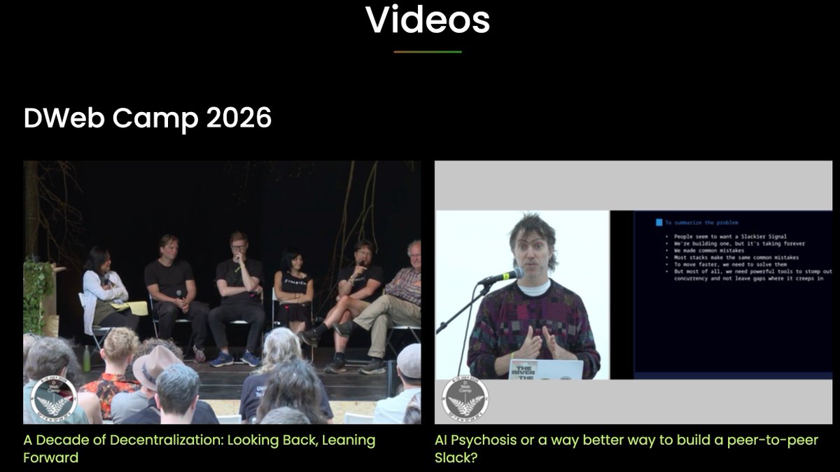 GETDWeb's tweet photo. 🎥 The videos you’ve been waiting for are finally here!

DWeb Camp 2026: Root Systems videos are now up on the DWeb Camp video page! 🌱🏕️

Relive the talks, ideas and conversations from camp and catch up on anything you missed. https://t.co/7pQmQsdeeW