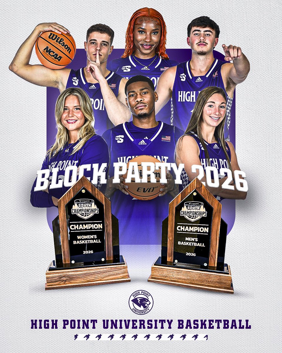 HighPointSports's tweet photo. 🏀⌛️ ONE WEEK AWAY! 

 HPU Basketball Block Party 2026 is almost here! 🎉

🗓️ Saturday, October 10th from 12:30 - 2:00 pm
🏰 Downtown High Point Near Stock & Grain
📍 Intersection of Elm & Church Street
💜 FREE for all Community Members!

Head downtown for an afternoon of FREE fun with your family and friends! 

🤝 Meet HPU Basketball Players, Coaches, & Prowler!
🎁 Sign up to win Awesome Panther Prizes
🎯 Compete in On-court Competitions
💃 Enjoy performances by HPU Spirit Squads
🎨 Face Painter On-Site
🎟 Secure Tickets at our PC & Community Tents
🏀 Kids Ages 12 & Under Shoot Around Zone
 
🖋 Be part of an Autograph Session with the Panthers!

Don't miss out on the 3rd Annual HPU Basketball Block Party! The fun doesn't stop at 2:00 pm, enjoy live music, amazing food, and refreshing drinks into the evening at Stock & Grain Assembly! 🎶🌮

#GoHPU