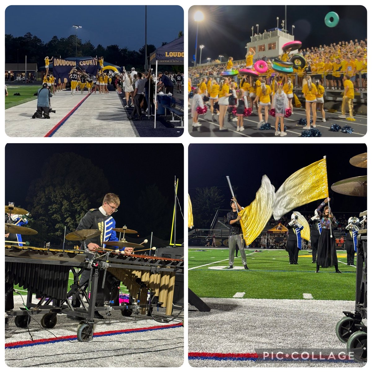 LCHS1954's tweet photo. Marching Band brought the pep tunes, Crew brought the energy, and Cheer kept the crowd fired up from start to finish as we came away with a 45–28 victory over Broad Run! #IGTBACC @LCPSOfficial @LCHSMarching https://t.co/l6GafFsChw