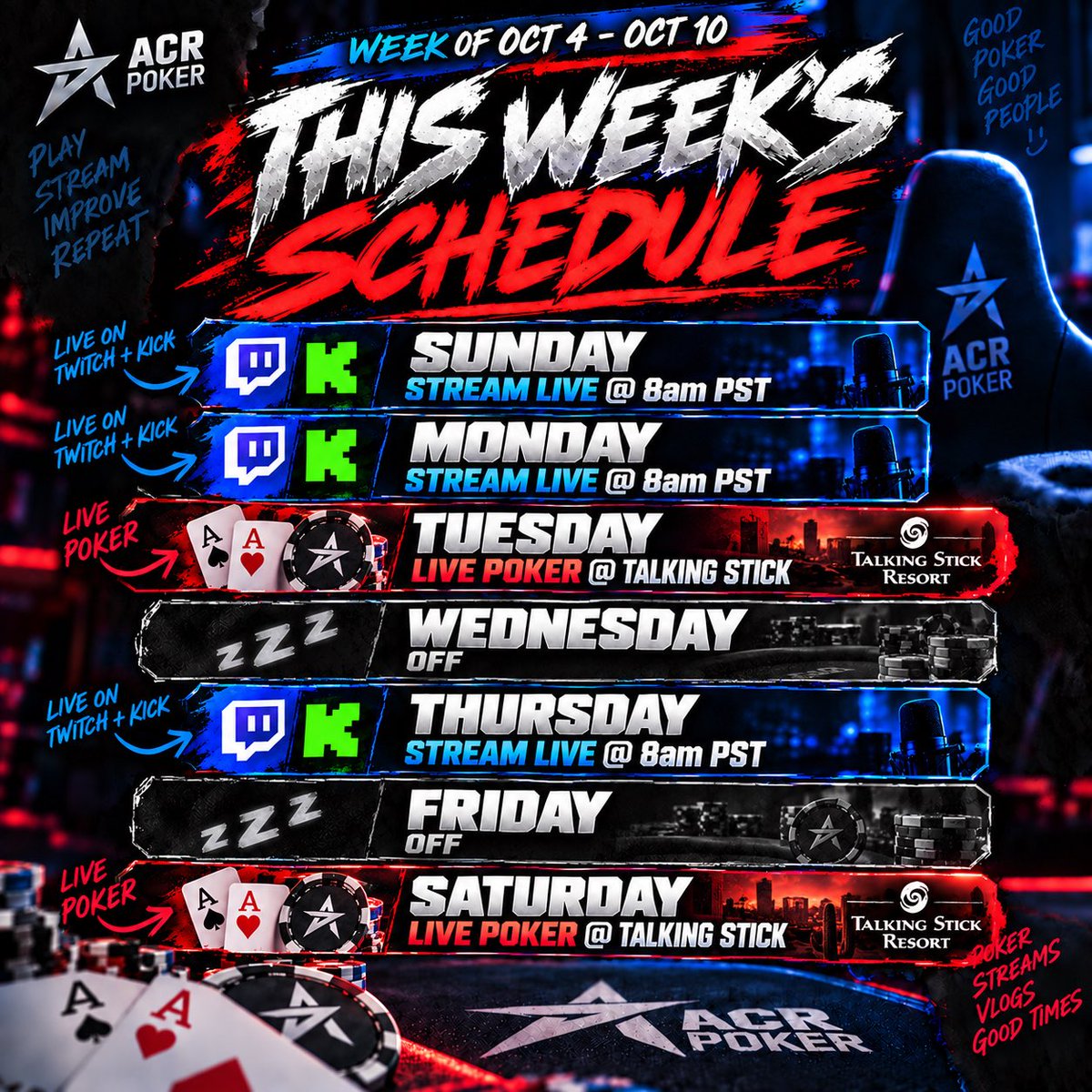 Jon_Pardy's tweet photo. Weekly schedule for the coming week! 

If I miss any stream or live session I’m  giving away $200 to someone who RT’s this post 🫡

Stream links below!

See you 8am tomorrow morning! https://t.co/J1xYCKYQXF