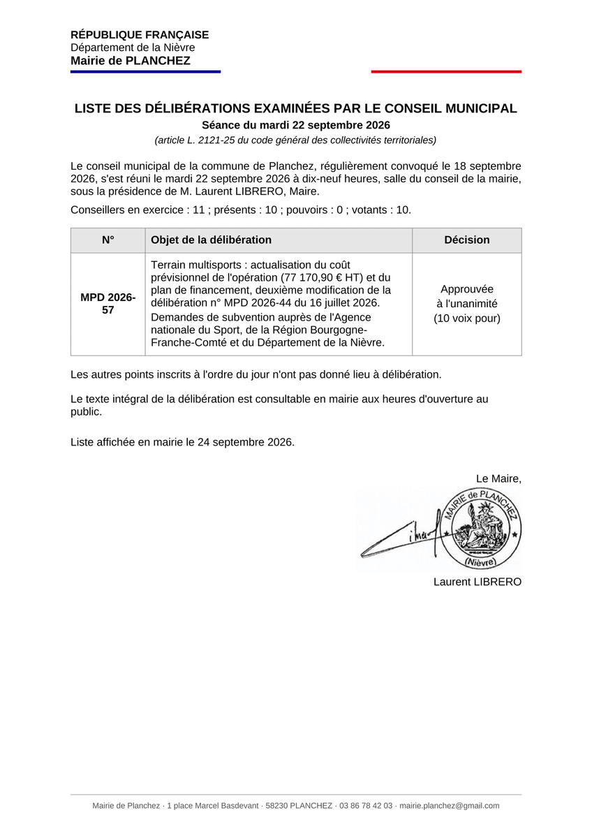 com_planchez's tweet photo. Bonne nouvelle ! Le conseil municipal a voté à l’unanimité l’actualisation du projet de terrain multisports et le dépôt de demandes de subventions. Plus d’infos en mairie. https://t.co/ZR6kCVeHgb