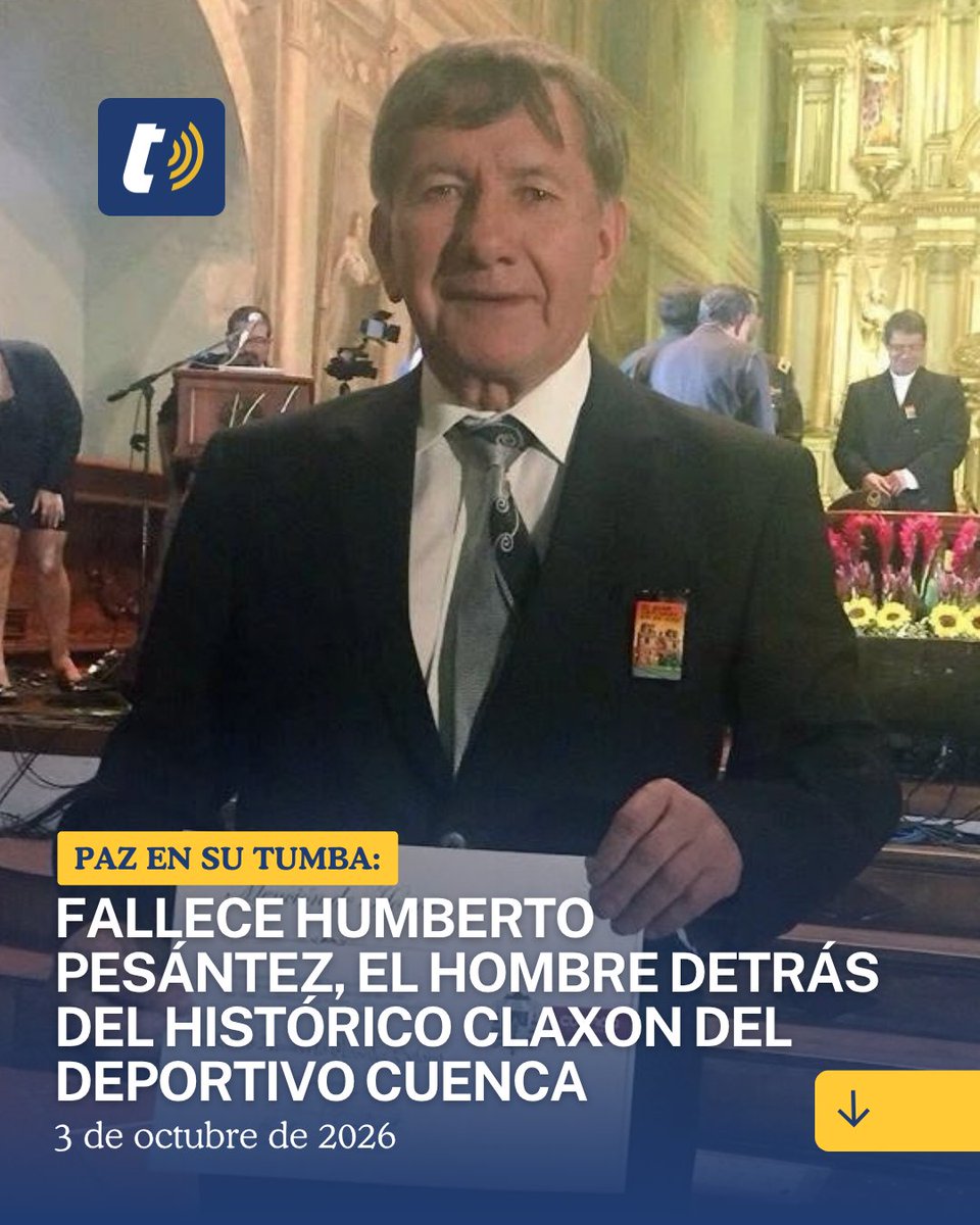 tomebamba's tweet photo. Humberto Pesántez, uno de los personajes más representativos de la historia del Club Deportivo Cuenca y creador del tradicional claxon que durante décadas acompañó a la hinchada colorada, falleció esta mañana de sábado 3 de octubre.

Su nombre quedó ligado a la historia del ‘Expreso Austral’ desde la fundación del club, en 1971.

Pesántez fue uno de los 16 fundadores del Deportivo Cuenca y comenzó su participación institucional como vocal suplente. Con el paso de los años llegó a ejercer la presidencia del club durante dos períodos.

Durante su gestión estuvo relacionado con la adquisición de los terrenos de Patamarca, al norte de la ciudad, donde posteriormente se levantó el complejo deportivo del equipo.

En 1991 encabezó, junto con otros dirigentes, las gestiones para evitar la desaparición del club en medio de una grave crisis económica.

Pero para varias generaciones de aficionados, Pesántez fue sobre todo el hombre detrás del sonido que identifica al ‘Cuenquita’. En 1971, utilizando varias cornetas de vehículos y una batería, creó el particular claxon que empezó a sonar en el estadio Alejandro Serrano Aguilar. Su ritmo quedó asociado por los hinchas a la frase “Deportivo Cuenca, otro gol”.

Durante más de cinco décadas, Pesántez mantuvo su presencia en la tribuna sur del estadio y transmitió su pasión por el equipo a sus hijos, nietos y bisnietos.

La semana pasada estuvo en el estadio, asistiendo al partido del Deportivo Cuenca frente a Mushuc Runa  y fue entrevistado por La Voz Tomebamba,

Con su muerte desaparece una figura vinculada no solo a la dirigencia del club, sino también a uno de los sonidos más reconocibles de la identidad futbolística de Cuenca.

Para su familia y amigos, les expresamos nuestra nota de pesar en estos momentos. QEPD.

#DCuenca #HumbertoPesántez #DeportivoCuenca