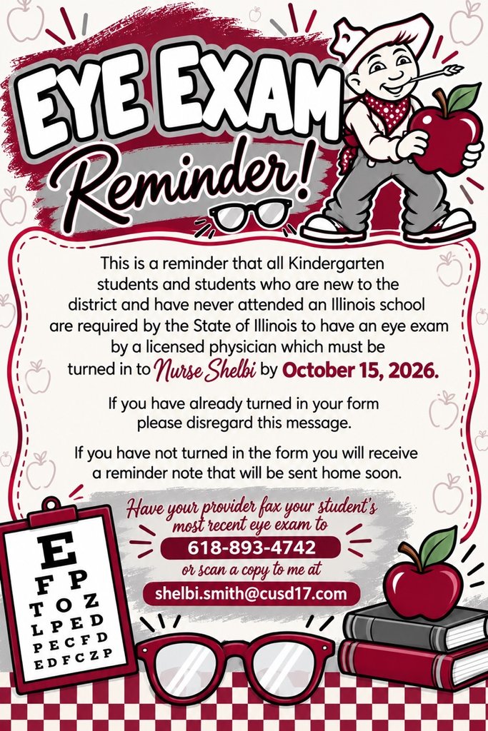 cobdenelem's tweet photo. Eye Exam Reminder https://t.co/fDH37fZN7b