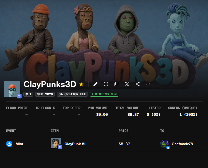 MaterialPunk's tweet photo. Our ClayPunk#1 just left the vault on #Ethereum🥳

Every original #CryptoPunks type is in here (Alien, Ape, Zombie, Male, Female), plus Female Aliens and Apes you never saw in the originals👽🐵

who's taking the next one?

#NFT #ClayPunks3D #NFTCommunity #Web3 #3DPunks https://t.co/2ONTueWZYN