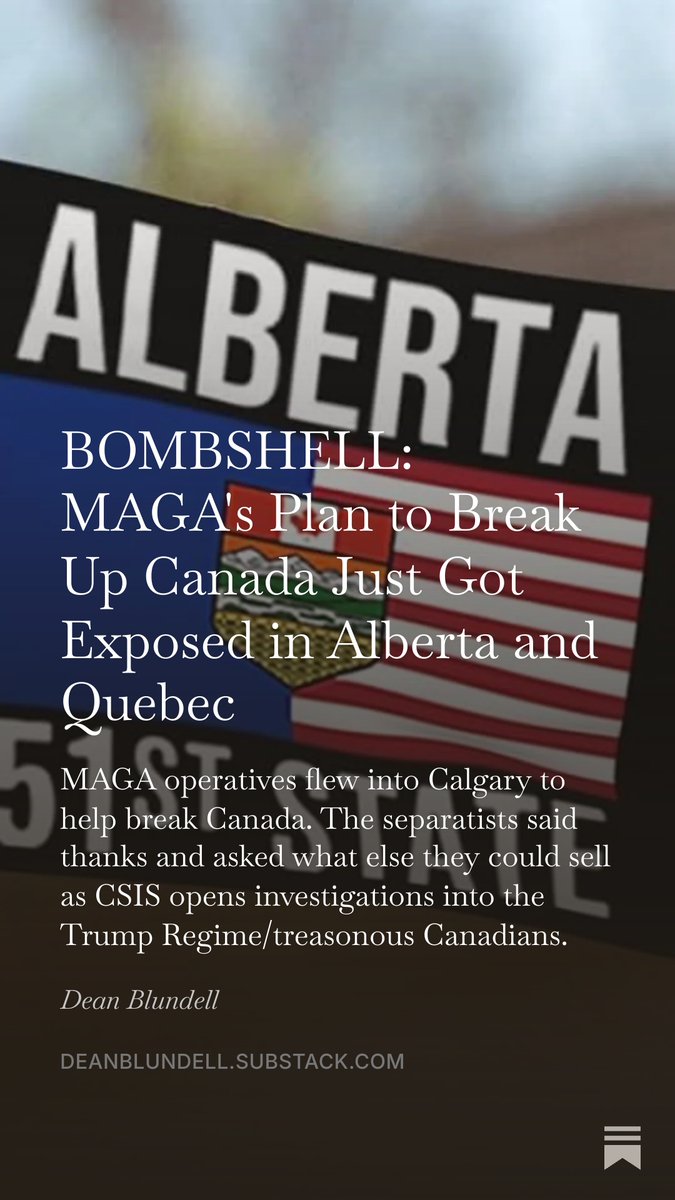 ItsDeanBlundell's tweet photo. 🇨🇦BOMBSHELL: MAGA's Plan to Break Up Canada Just Got Exposed in Alberta and Quebec
MAGA operatives flew into Calgary to help break Canada. 
The separatists said thanks and asked what else they could sell as CSIS opens investigations into the Trump Regime/treasonous Canadians. 
https://t.co/8cI9QZ09cj
